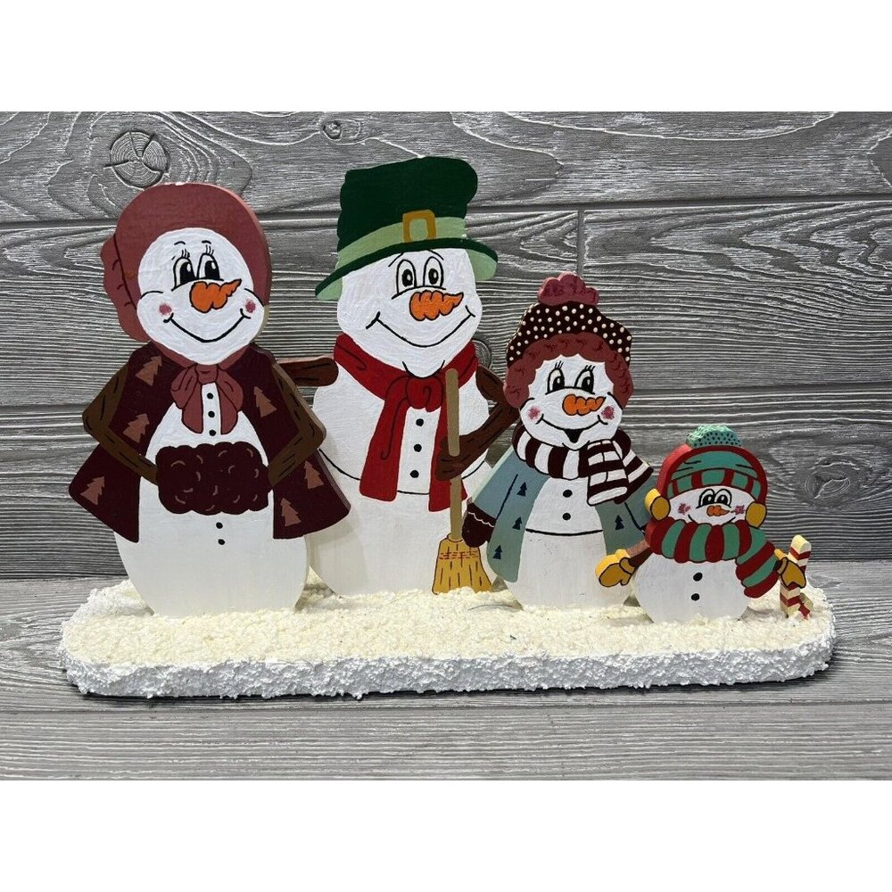 Snowman Family Wood Hand Painted Vintage 1990s Winter Christmas Unique Snowmen